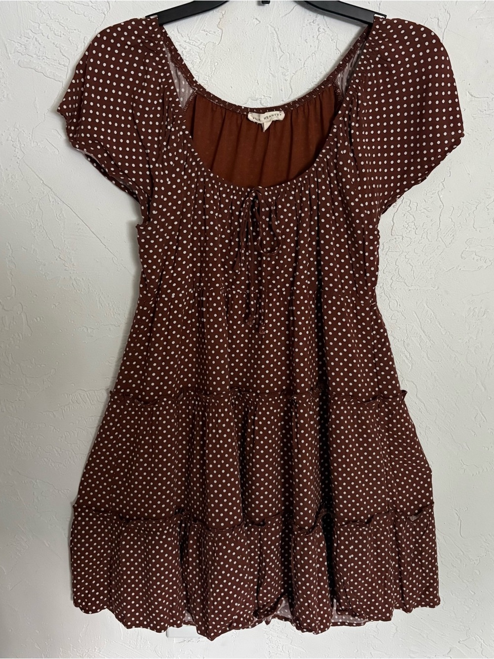LA Hearts Brown Polka Dot Babydoll Dress - Picture 1 of 5